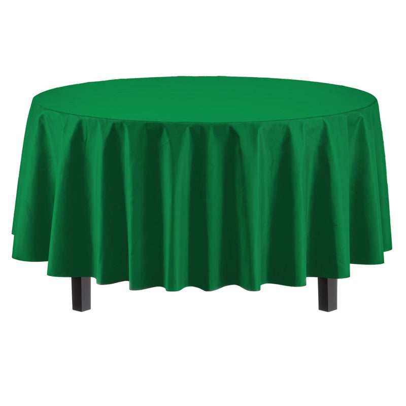 Party Solids Pack Of 12 Premium Plastic Tablecloth 84 Inch Round Table Cover - Emerald Green - Image 2